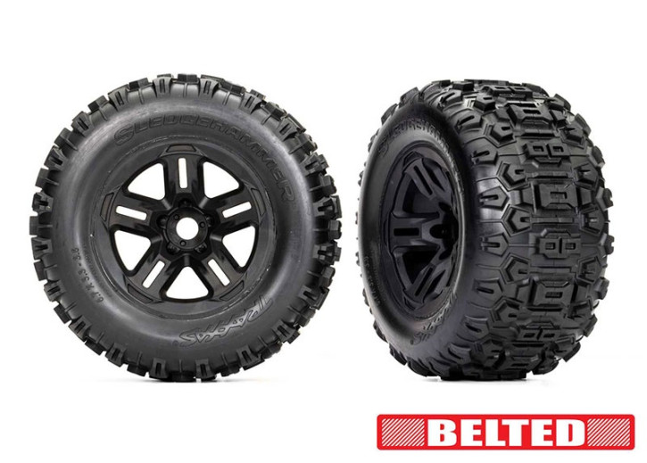 BELTED Reifen auf 3.8 Felge schwarz 17mm (2) TRAXXAS Sledge
