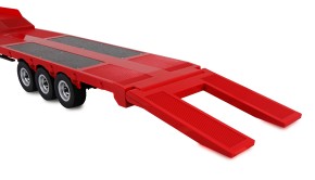 Tieflader-Sattelauflieger Dreiachser für Scania 1:18 Rot