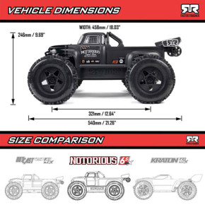 Arrma 1/8 NOTORIOUS 6S V6 4X4 BLX Brushless Truck (ARA8611V6T1)